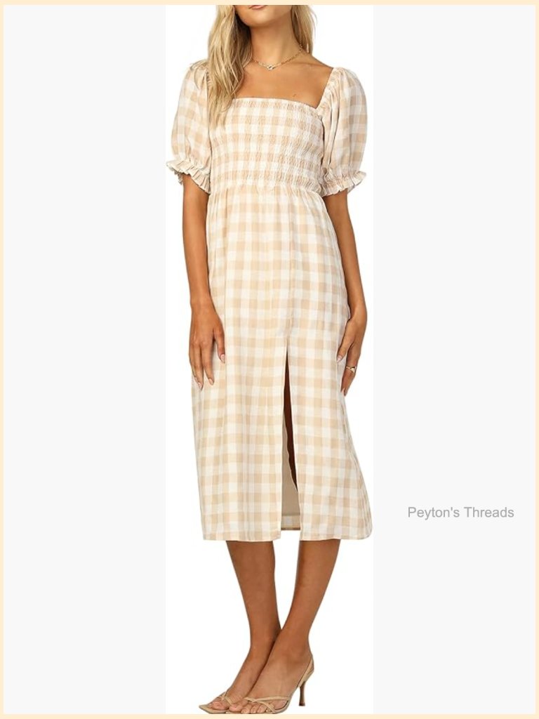 Flowy Midi Dress With Puff Sleeves Smocked